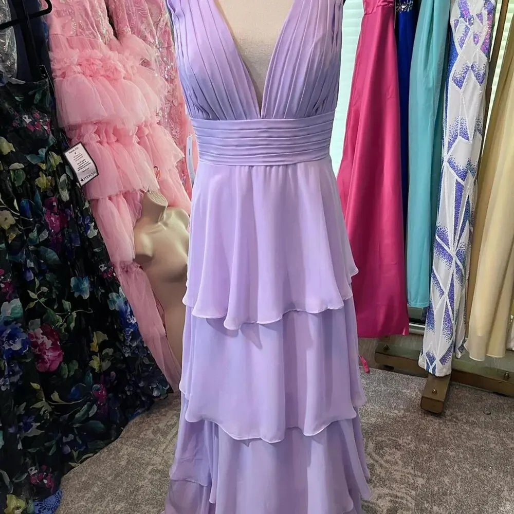 Chic Lilac Layered Prom Dress - Picture 3 of 6